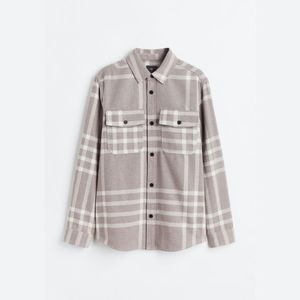 H&M Twill Overshirt Plaid  Beige Cream Checked Flannel Shacket Size Medium